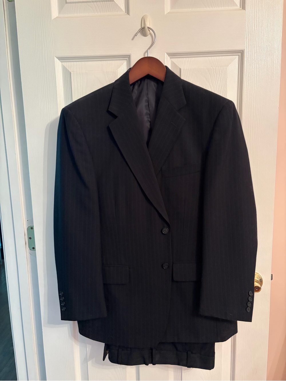 Men's Black Pinstripe Two-Button Suit Jacket